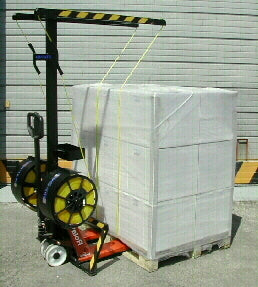 Pallet strapping machine on a Pump Truck 