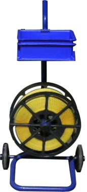 Mobile trolley for plastic strapping reels