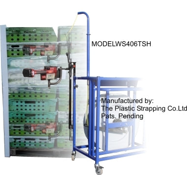 Pallet plastic strapping hands free